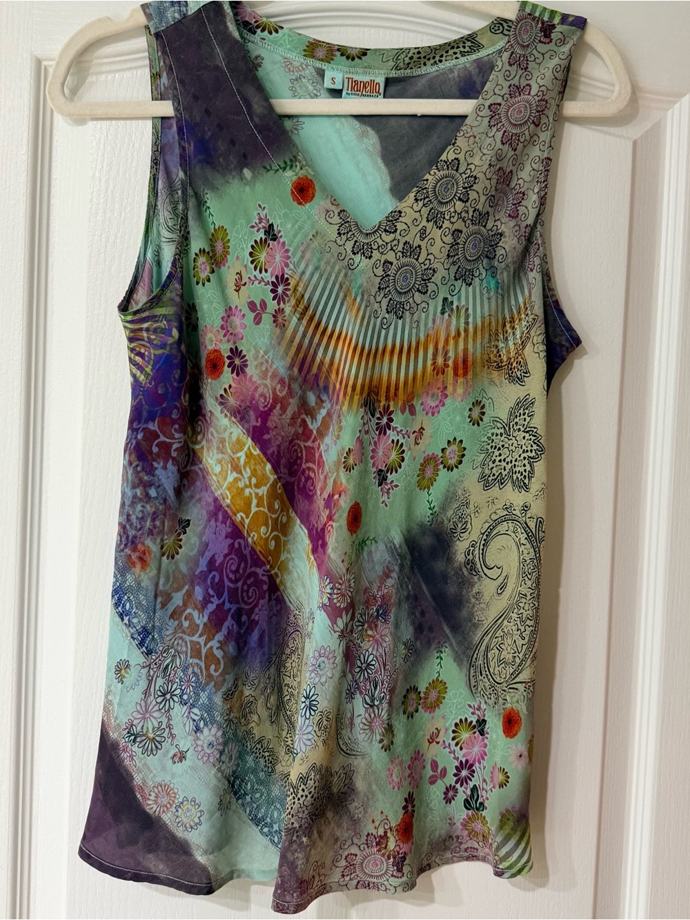 Tianello Bijou Washable Silk Erica Tank Top Small Floral Paisley Made USA